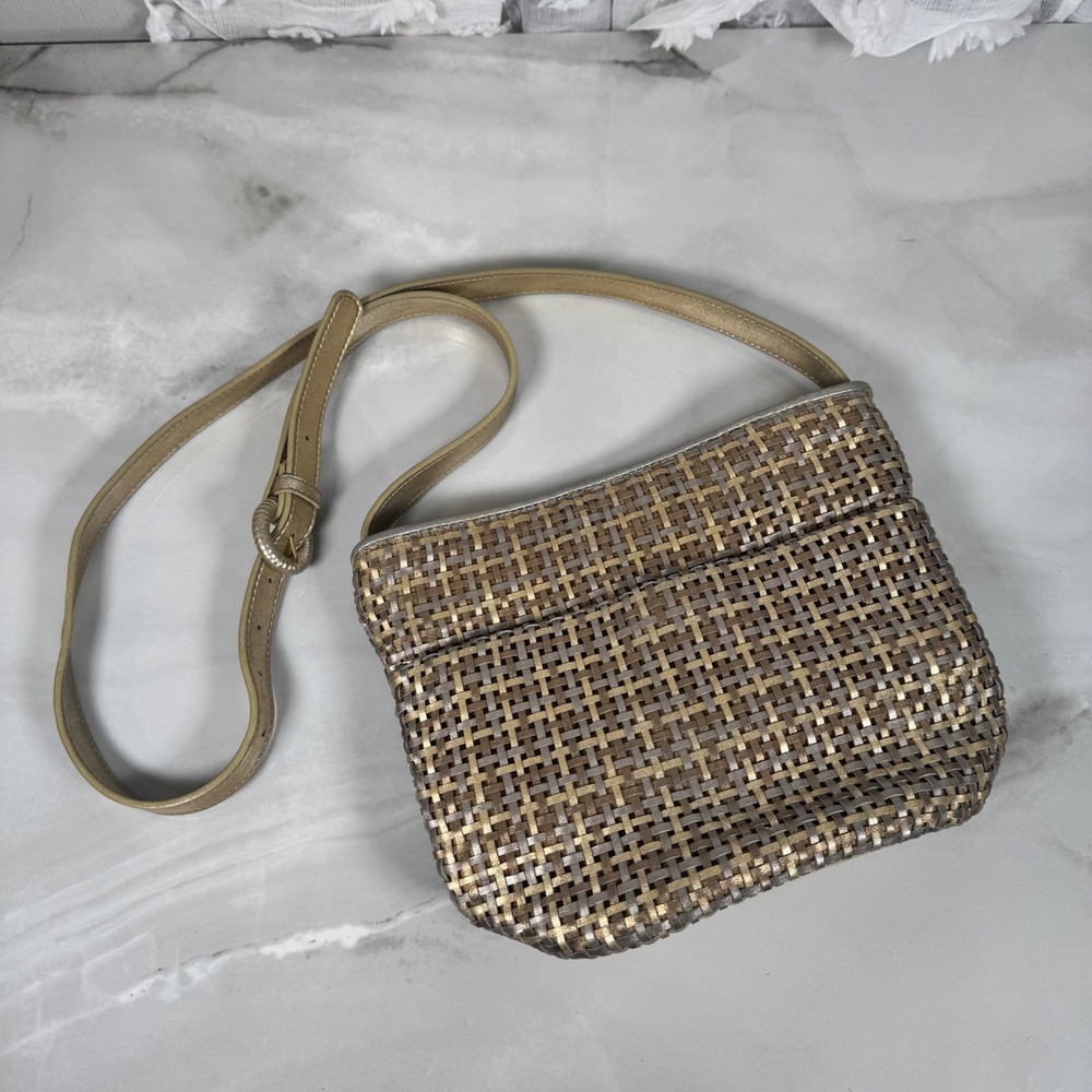 Vintage 80s Tandem Woven Metallic Crossbody Bag‎ Purse Gold Bronze Silver Glam